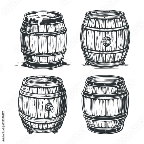 Set of Wooden Wine Barrel Clipart 