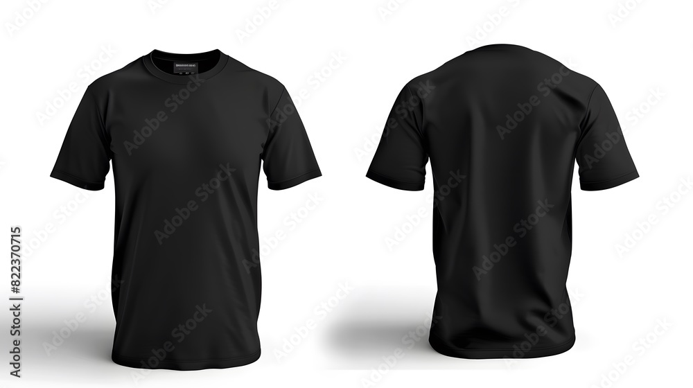 3d rendering of Set of Black front and back view t-shirt isolated on white background 3d rendering of Set of Black front and back view t-shirt isolated on white background