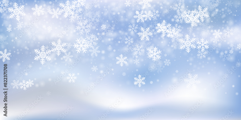 Simple flying snowflakes pattern. Winter speck ice granules. Snowfall weather white blue background. Soft snowflakes christmas vector. Snow cold season scenery.