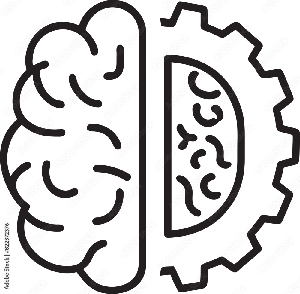 brain on the left, gear on the right, icon brain on the left, gear on the right, icon