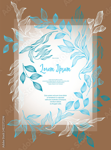 Bay leaves frame vector greeting card template. Rustic card design with laure...