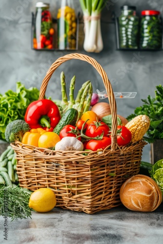 Healthy Skin Grocery Guide: Basket Filled with Antioxidant-Rich Foods and Wine for Radiant Skin Care