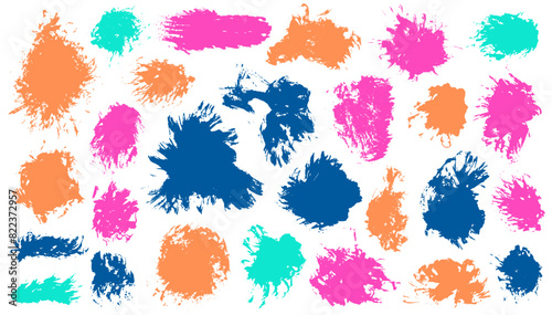 Acrylic distorted brush stroke mega bundle. Isolated smudge blotch quirky shapes. Spill splash textured sticker stencil collection. Daub paint stains design.