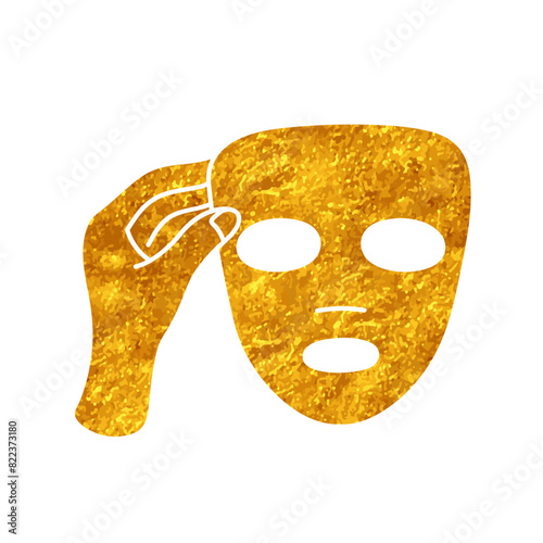 Facial mask sheet drawing in gold color style