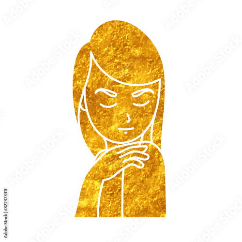 Female beauty model posing drawing in gold color style