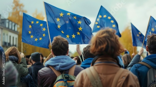 Group of people protesting with European union flag © Johannes