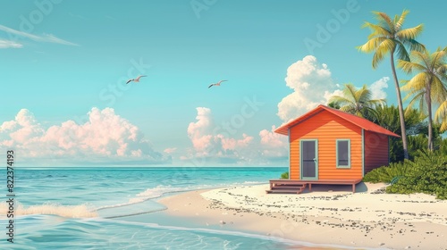 Beach flat design side view summer vacation theme animation Tetradic color scheme