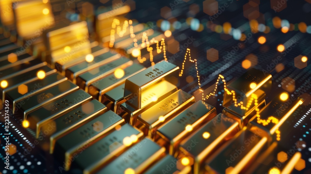 Fototapeta premium Financial graph superimposed on gold bars, depicting the benefits of diversified investment portfolios.