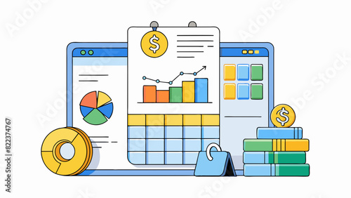 A budget planning program that helps users track their expenses and create a financial plan. The objects in this program include income and expense. Cartoon Vector
