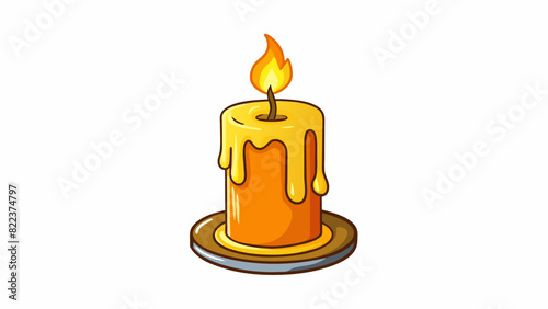 A burning candle This object is a solid wax with a tall and cylindrical shape. It gives off a warm orange glow and produces heat and light as it. Cartoon Vector