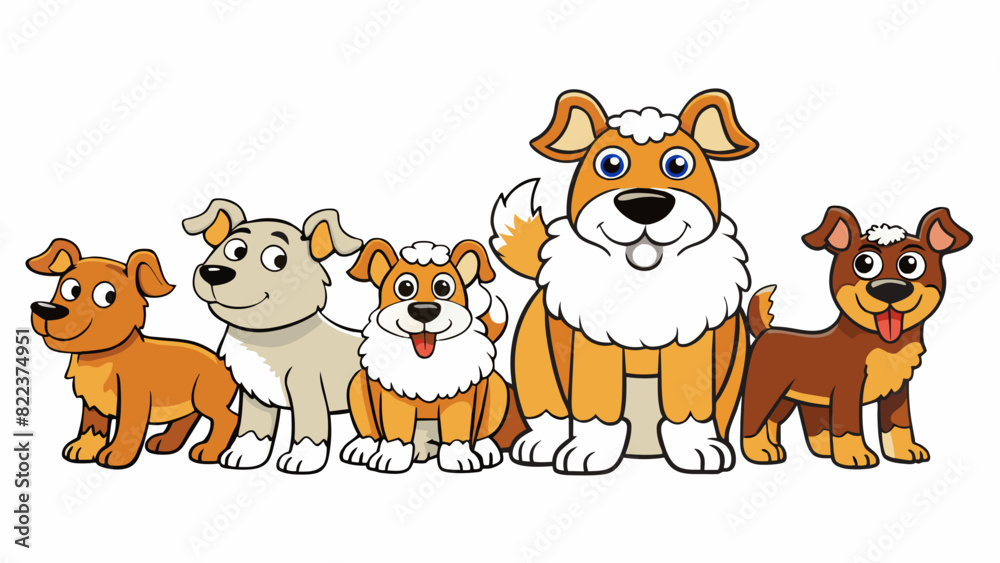 A class of dogs with furry coats four legs and wagging tails bred for companionship and various tasks such as herding or hunting.. Cartoon Vector A class of dogs with furry coats four legs and wagging tails bred for companionship and various tasks such as herding or hunting.. Cartoon Vector