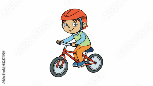 A child learning to ride a bike keeps their balance by pedaling steadily their feet off the ground while also using their handlebars to steer and. Cartoon Vector