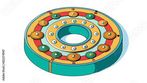 A circular score sat on the music stand its outer edge adorned with intricate designs and patterns. Inside the circle smaller circles and dots formed. Cartoon Vector