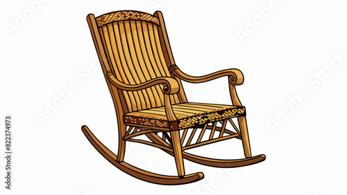 A classic wooden rocking chair with a curved backrest and comfortably wide armrests. It has a natural finish showing off the intricate wood grains and. Cartoon Vector