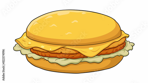 A classic breakfast sandwich with fluffy scrambled eggs melted cheddar cheese and a golden toasted English muffin. The eggs are light and fluffy with. Cartoon Vector