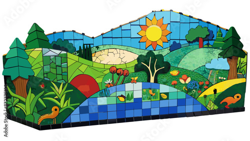 A community art project Participants will create a mosaic mural using recycled glass pieces. The mural will depict a beautiful nature scene with. Cartoon Vector