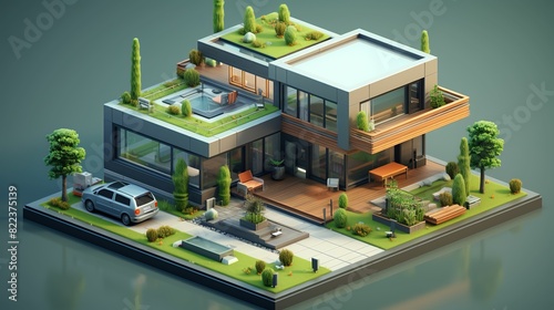 Modern house isometric 3d UHD wallpaper