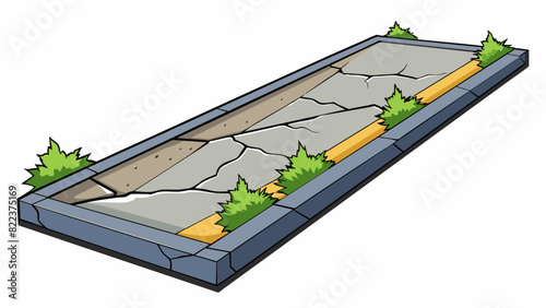 A cracked and uneven sidewalk with no lighting posing a risk of tripping and falling especially at night.. Cartoon Vector