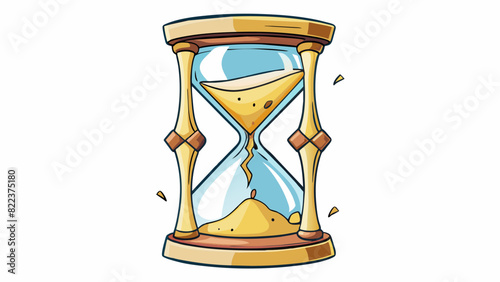 A cracked and fractured hourglass with sand spilling out uncontrollably representing the feeling of time running out and the pressure to get. Cartoon Vector