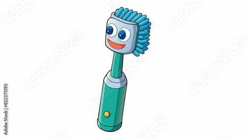 A cylindrical object with a rotating head used for cleaning and removing plaque from teeth. Its bristles are soft and flexible to effectively clean. Cartoon Vector