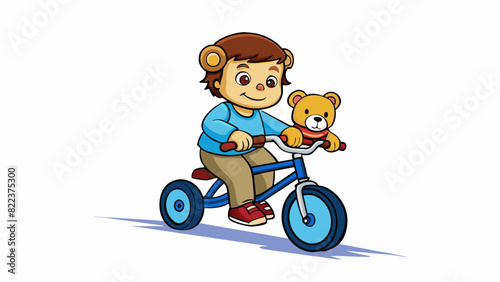 A determined kid riding a bright blue tricycle down the sidewalk their small hands tightly gripping the handlebars and their legs pedaling furiously.. Cartoon Vector