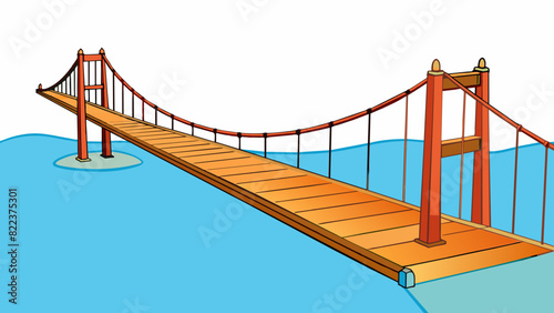 A far distance can be imagined as the length of a suspension bridge stretching across a wide river and disappearing into the horizon.. Cartoon Vector