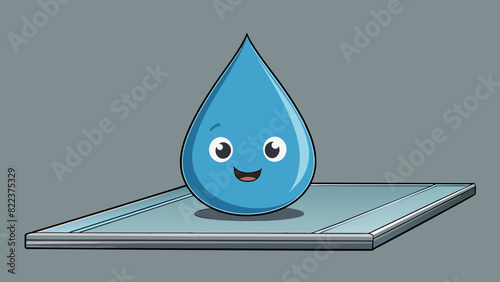 A drop of water is p on a metal surface and slowly spreads out demonstrating a surface tension reaction.. Cartoon Vector