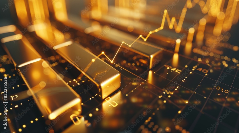 Graph intersecting with gold bars, symbolizing the interplay between investment strategies and asset growth. Graph intersecting with gold bars, symbolizing the interplay between investment strategies and asset growth.