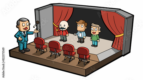 A group of actors rehearsing a scene in a small black box theater their voices projecting and emotions raw as they work on perfecting their. Cartoon Vector