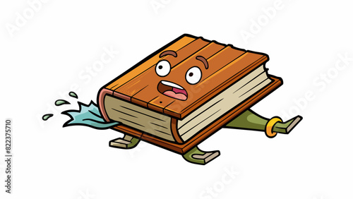 A heavy book being pushed off a table falling to the ground with a loud thud. The book is thick and bound with a hard cover while the table is made of. Cartoon Vector