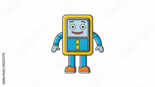 A humanoid figure made of polymer clay with flexible joints and a friendly smile. It stands at about 2 feet tall and has a small screen for a face. Cartoon Vector