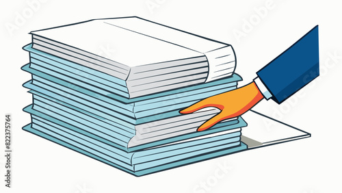 A hand pressing down on a stack of papers causing the bottom sheets to become more compact and the top sheets to visibly .. Cartoon Vector