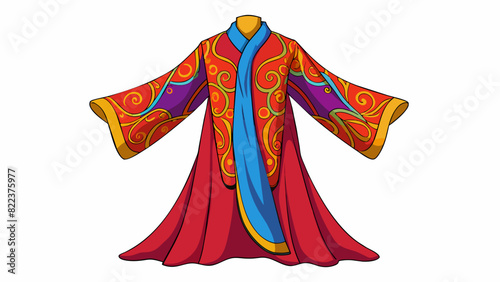 A luxurious silk robe intricately embroidered with intricate patterns and vibrant colors. The fabric is smooth and soft to the touch d elegantly over. Cartoon Vector