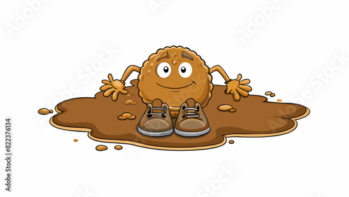 A muddy ground after a heavy rain with thick brown mud oozing between toes and sticking to shoes. The surface is soggy and slippery making it. Cartoon Vector