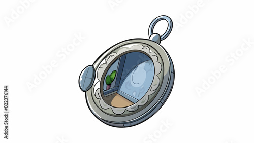 A mysterious silver locket with intricate engravings on its surface. The latch is slightly rusted and the hinge creaks when od revealing a small faded. Cartoon Vector