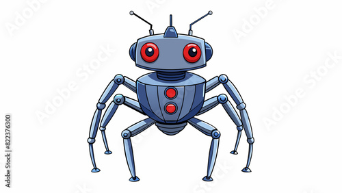 An insectlike robot with multiple legs and antennae controlled by a remote operator. It is made of shiny durable material and has glowing red eyes.. Cartoon Vector