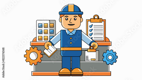 A organized staff member is like a welloiled machine efficiently completing tasks and keeping everything running smoothly.. Cartoon Vector