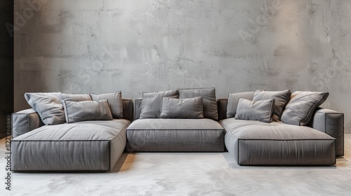 Enveloped in Comfort: Majestic Gray Couch Reigns in Serene Living Room