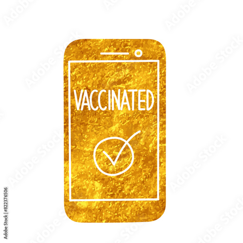 Digital covid-19 vaccine certificate drawing in gold color style