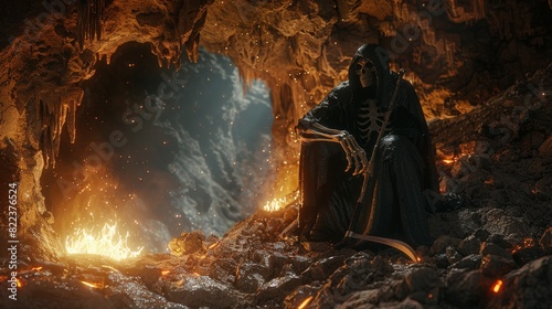 Grim Reaper in Fiery Cave Scene 