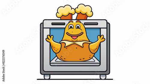 A plump goldenbrown chicken roasting in the oven emitting a mouthwatering aroma.. Cartoon Vector