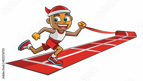 A runner on a track starting at the beginning and moving steadily towards the finish line with each lap. As the runner gets closer to the end their. Cartoon Vector