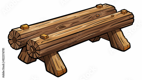 A rustic bench constructed from rough unfinished logs featuring a worn weathered surface and showcasing the natural knots and textures of the wood.. Cartoon Vector