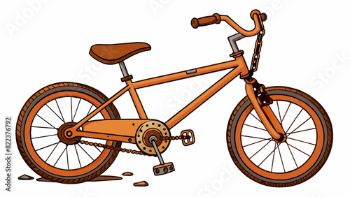 A rusted bicycle with flat tires and a broken chain.. Cartoon Vector
