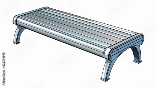 A sleek modern bench made of silver metal with a streamlined design and a glossy finish supported by geometric legs.. Cartoon Vector
