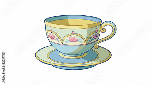 A small delicate teacup sat on the table its intricate floral design and delicate handle giving it an air of elegance.. Cartoon Vector