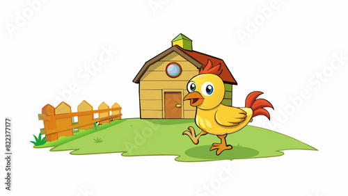 A small scrawny chicken running around a farmyard desperately searching for scraps to eat.. Cartoon Vector