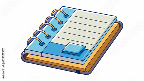 A spiralbound planner with a hard cover and monthly tabs. The pages are thick and lined with plenty of space to write notes and goals.. Cartoon Vector