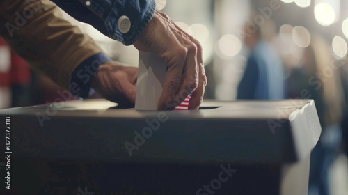 Shallow depth of field (selective focus) image with the hand of a person voting in the US presidential elections