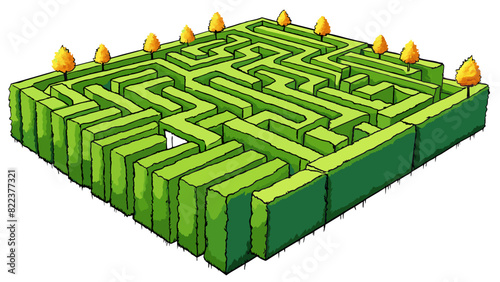 A sprawling maze made of tall hedges with twists and turns that seem neverending. Its easy to get lost and disoriented in this challenging puzzle.. Cartoon Vector